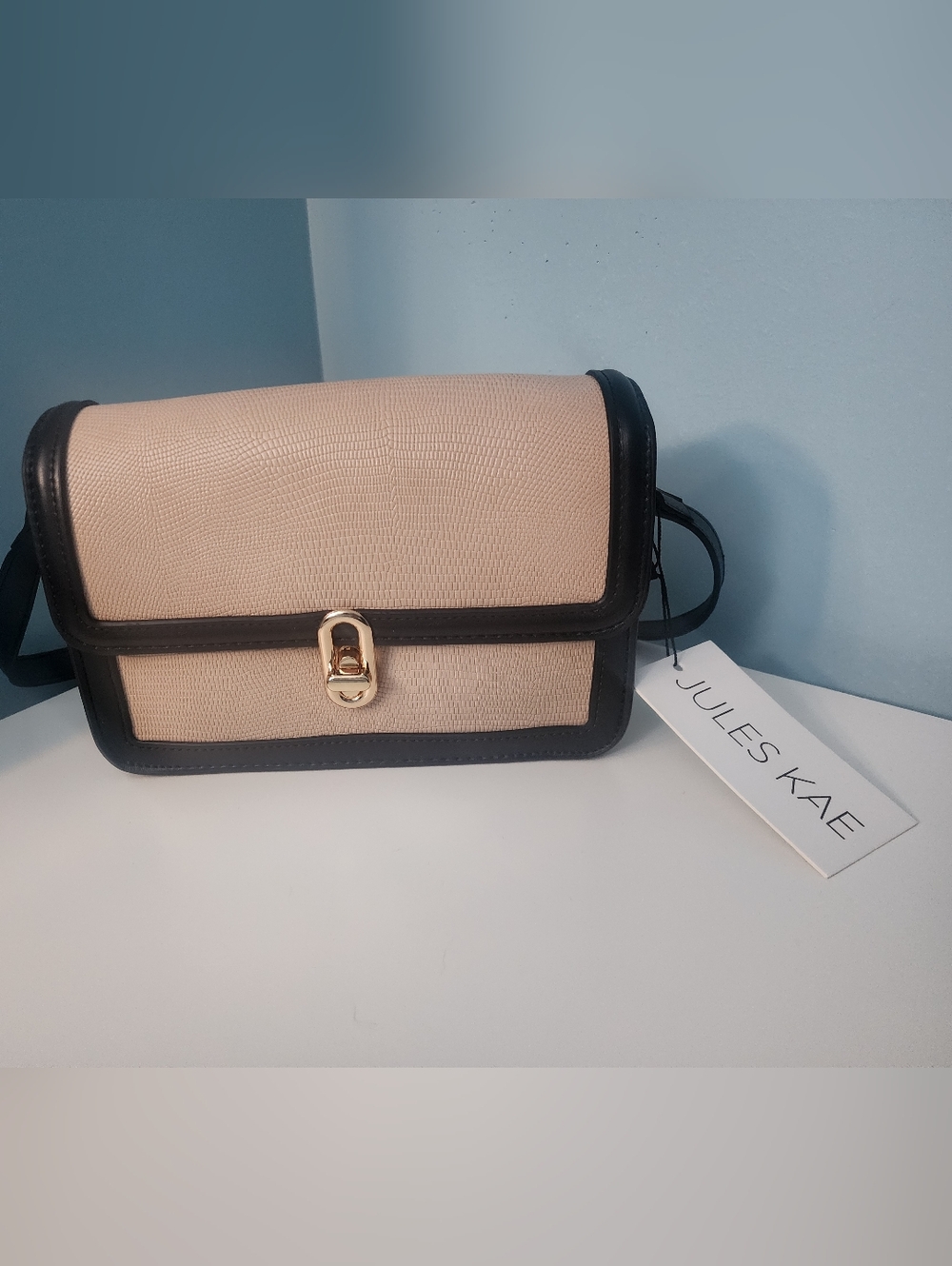 NWT Jules Kae Mia Beige and Black Crossbody Bag